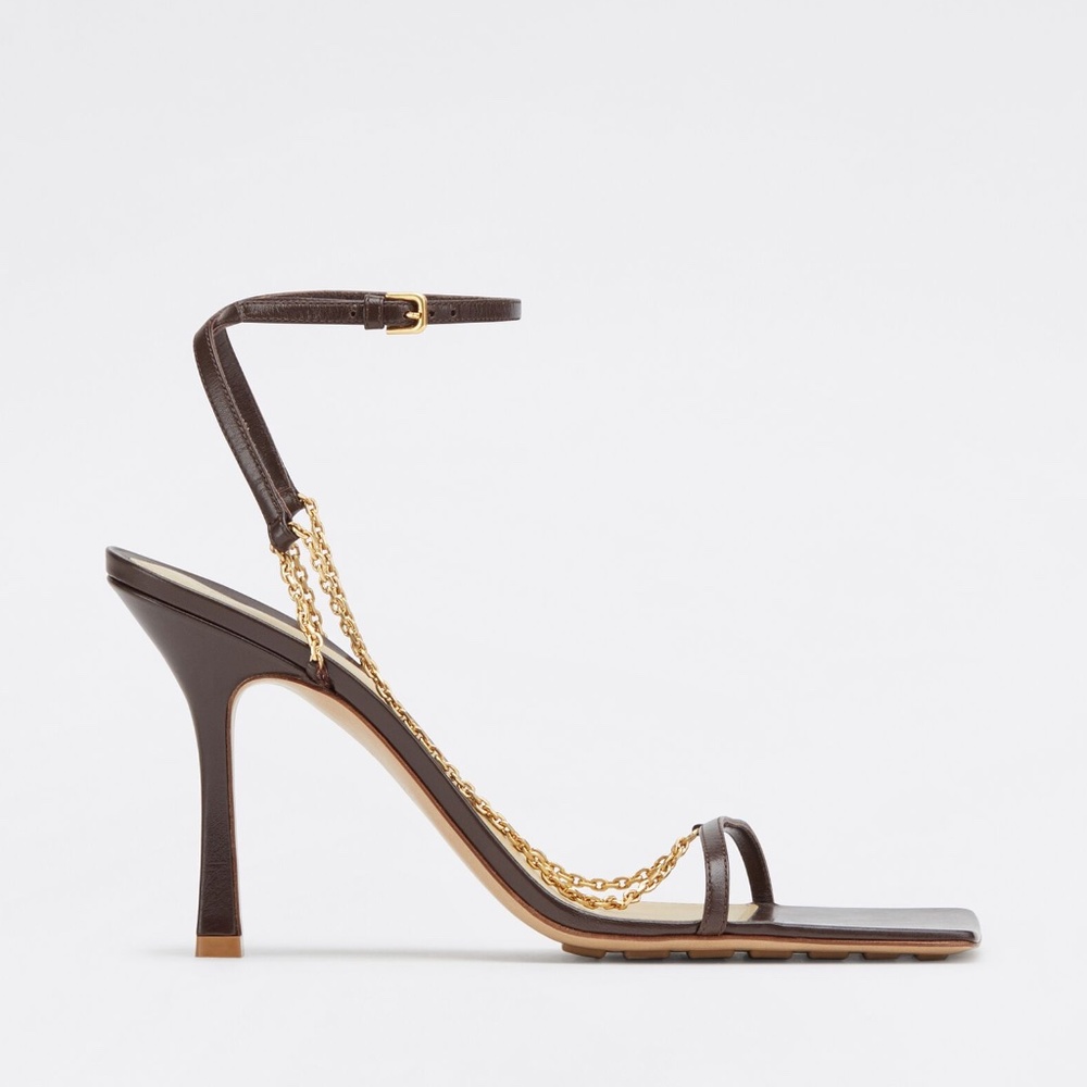 Bottega Veneta Stretch Leather Sandals Gold Chain